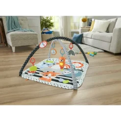 Fisher-Price Preescolar*Alfombra Gimnasio 3 En 1, Estampado Animalitos Divertidos, Manta Para Bebe Recien Nacido Con Accesorios