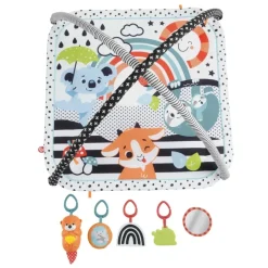 Fisher-Price Preescolar*Alfombra Gimnasio 3 En 1, Estampado Animalitos Divertidos, Manta Para Bebe Recien Nacido Con Accesorios