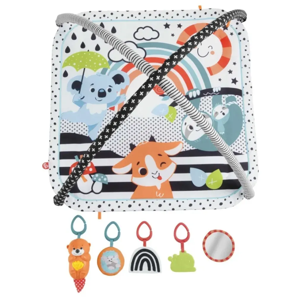 Fisher-Price Preescolar*Alfombra Gimnasio 3 En 1, Estampado Animalitos Divertidos, Manta Para Bebe Recien Nacido Con Accesorios