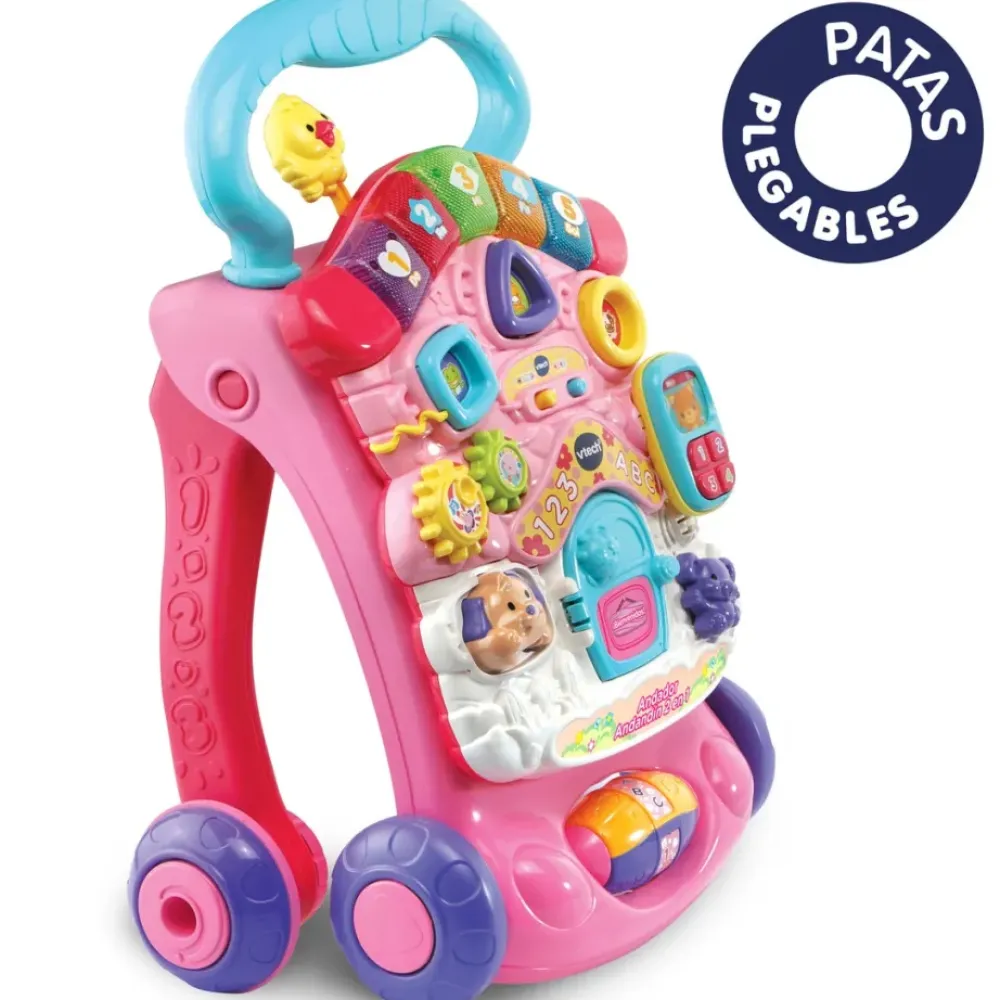 VTech Preescolar*Andador Andandin 2 En 1 Color Rosa, Correpasillos Con Panel De Actividades Extraible, Sistema Frenado, Plegable