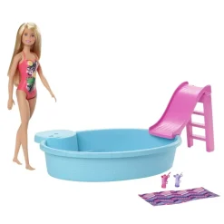 Barbie Munecas Y Peluches* Muneca Rubia De 30 Cm Con Piscina, Tobogan Y Accesorios