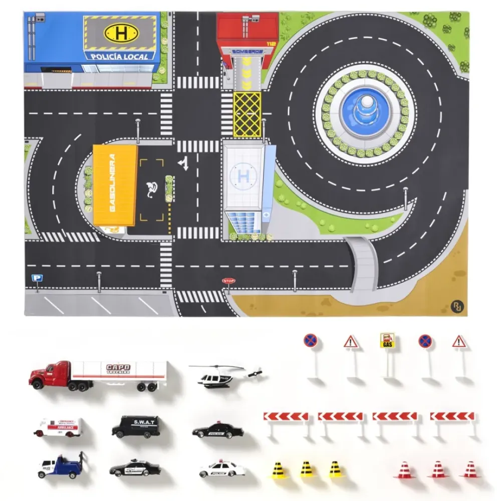 El Corte Inglés Coches, Circuitos Y Radiocontrol*Circuito Urbano Con 7 Coches Y Helicoptero Policias En Accion El Corte Ingles