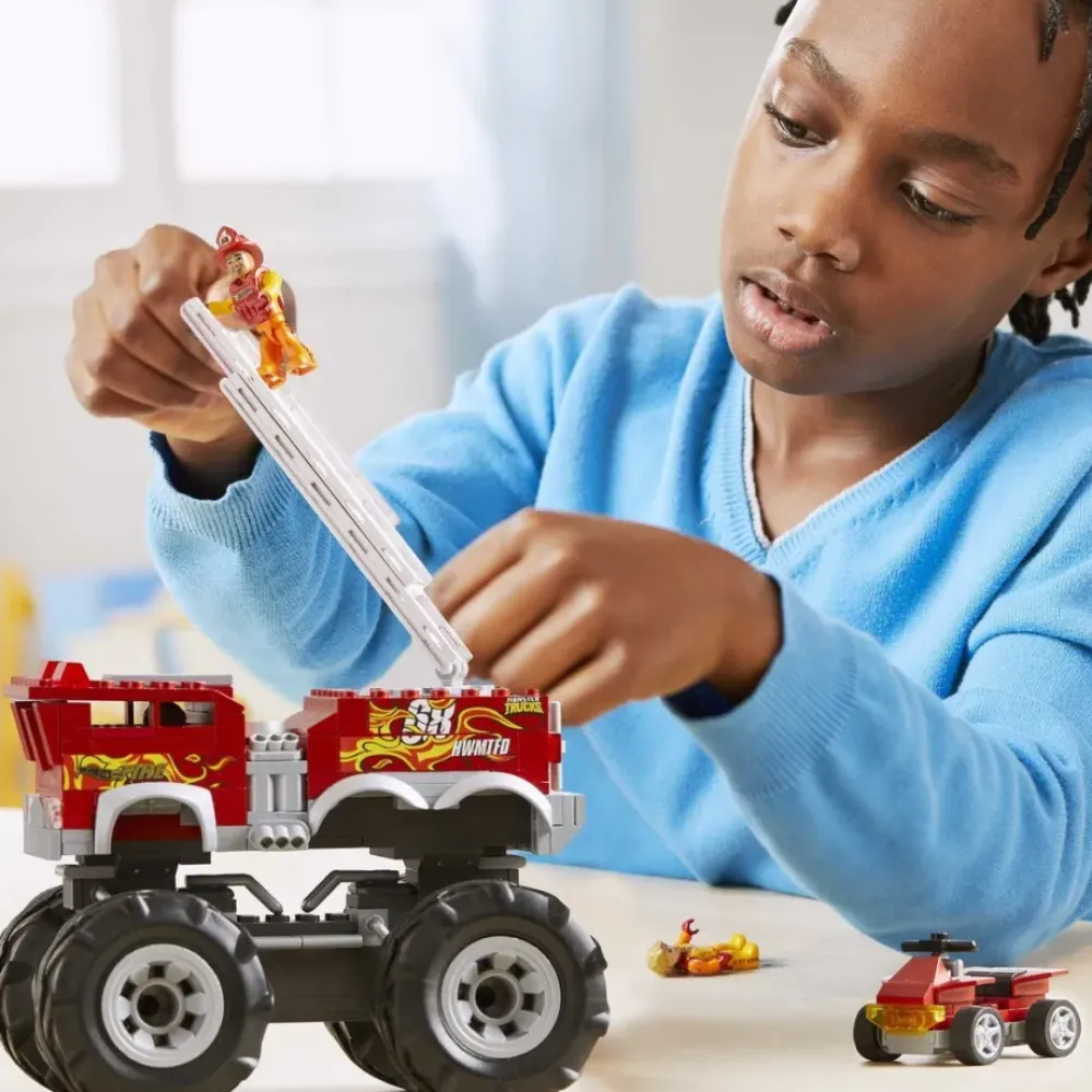 Hot Wheels Puzzles Y Construcciones*Conjunto De Construccion Del Monster Truck 5-Alarm De De Mega