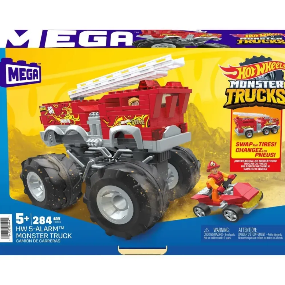 Hot Wheels Puzzles Y Construcciones*Conjunto De Construccion Del Monster Truck 5-Alarm De De Mega