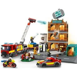 LEGO Puzzles Y Construcciones*Cuerpo De Bomberos, Set De Construccion De Edificio Con Llamas Plegables, Camion De Juguete Y Mini Figuras, City Fire