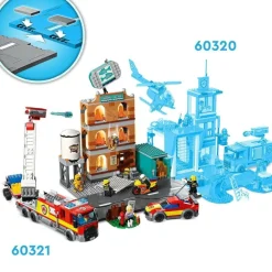 LEGO Puzzles Y Construcciones*Cuerpo De Bomberos, Set De Construccion De Edificio Con Llamas Plegables, Camion De Juguete Y Mini Figuras, City Fire