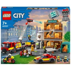 LEGO Puzzles Y Construcciones*Cuerpo De Bomberos, Set De Construccion De Edificio Con Llamas Plegables, Camion De Juguete Y Mini Figuras, City Fire