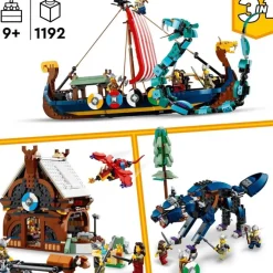 LEGO Puzzles Y Construcciones*Juguete De Construccion Y Accion Barco Vikingo Y Serpiente Midgard, Casa, Dragon Y Lobo Creator 3En1