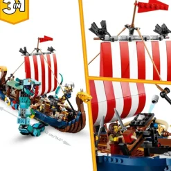 LEGO Puzzles Y Construcciones*Juguete De Construccion Y Accion Barco Vikingo Y Serpiente Midgard, Casa, Dragon Y Lobo Creator 3En1
