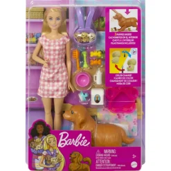 Barbie Munecas Y Peluches*Muneca Rubia Con Perritos Y Accesorios De Juguete Y Sus Cachorros
