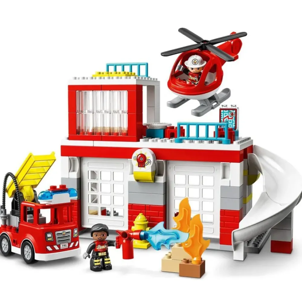 LEGO Puzzles Y Construcciones*Set De Construccion Parque De Bomberos Y Helicoptero Con Camion De Juguete Duplo
