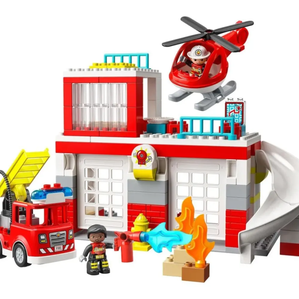 LEGO Puzzles Y Construcciones*Set De Construccion Parque De Bomberos Y Helicoptero Con Camion De Juguete Duplo