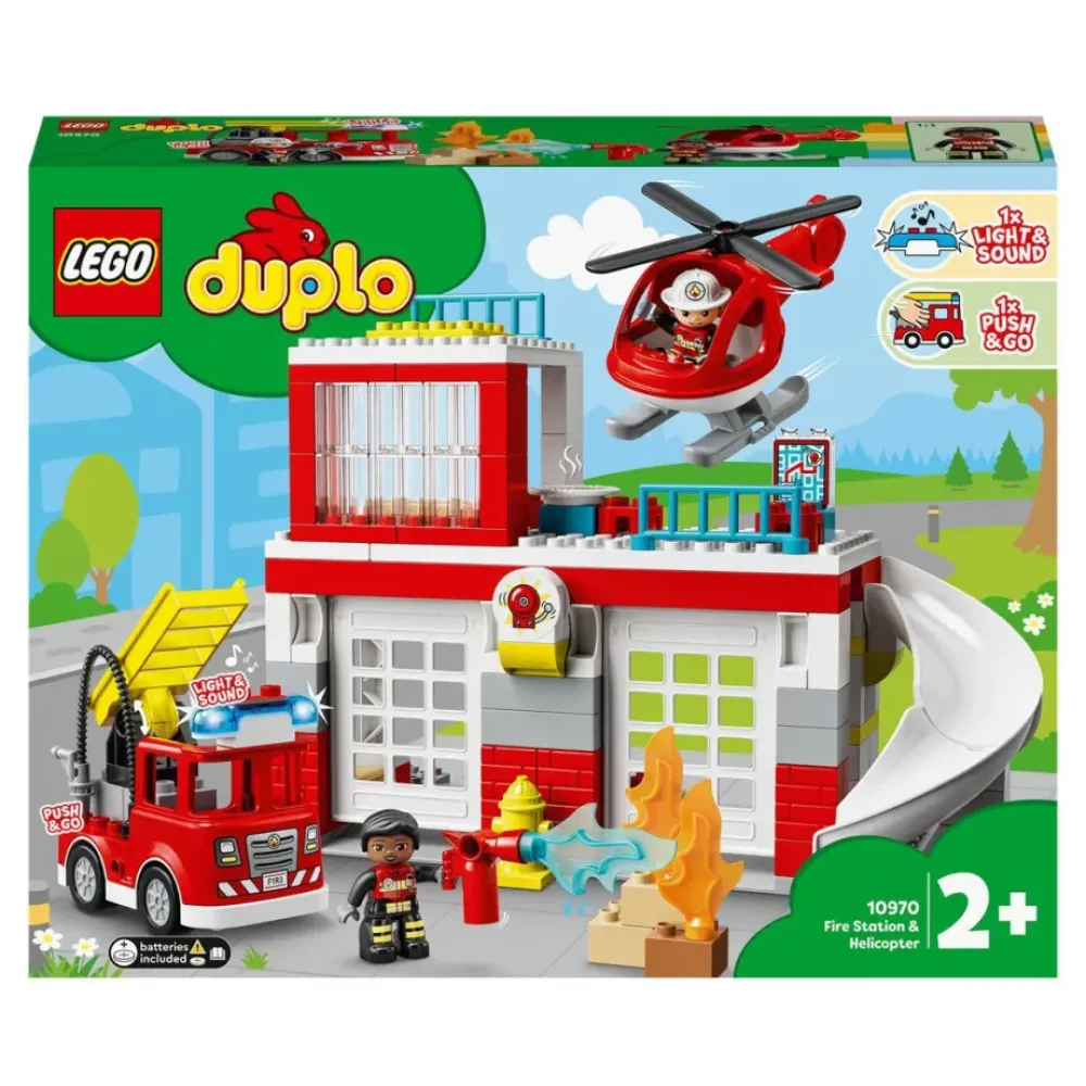 LEGO Puzzles Y Construcciones*Set De Construccion Parque De Bomberos Y Helicoptero Con Camion De Juguete Duplo