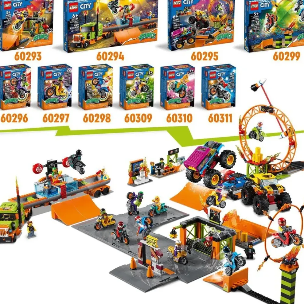 LEGO Puzzles Y Construcciones*Set De Construccion Parque Acrobatico Con Moto De Juguete City Stuntz