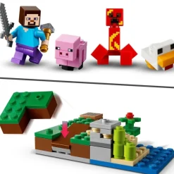 LEGO Puzzles Y Construcciones*Set Para Construir La Emboscada Del Creeper Con Mini Figuras De Steve, Cerdito Y Pollo Minecraft