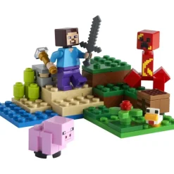 LEGO Puzzles Y Construcciones*Set Para Construir La Emboscada Del Creeper Con Mini Figuras De Steve, Cerdito Y Pollo Minecraft