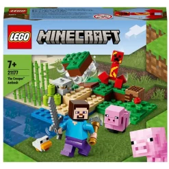 LEGO Puzzles Y Construcciones*Set Para Construir La Emboscada Del Creeper Con Mini Figuras De Steve, Cerdito Y Pollo Minecraft